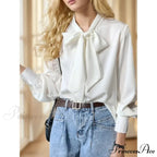 Sheer Ribbon Long Sleeve Workplace Blouse