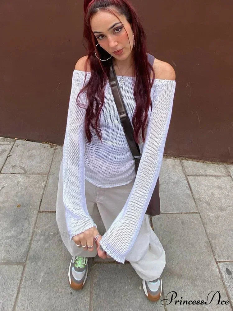 Sheer Shoulder Monochrome Transparent Sweater