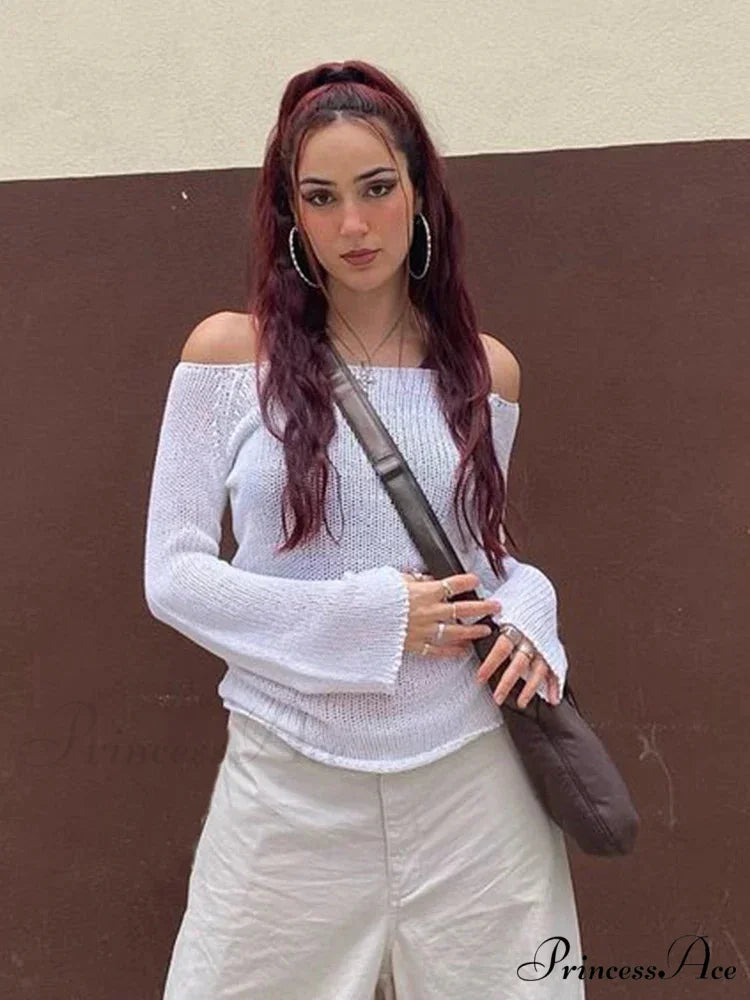 Sheer Shoulder Monochrome Transparent Sweater