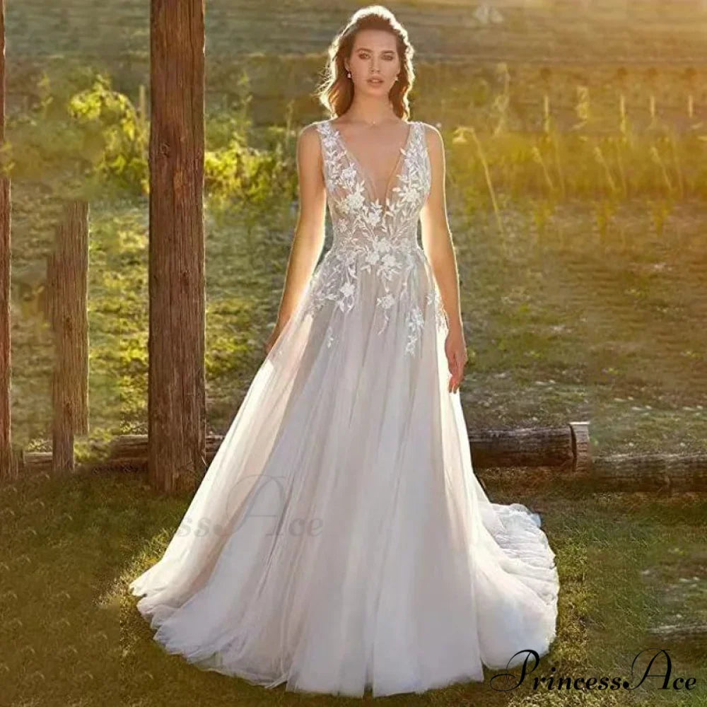 Sheer Tulle Beach Wedding Gown