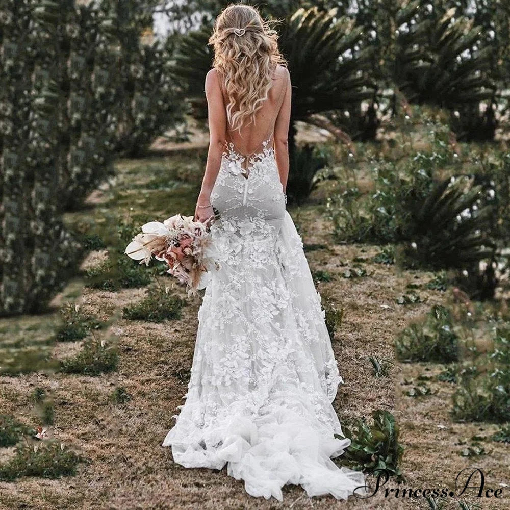 Sheer Tulle Extended Train Wedding Dress