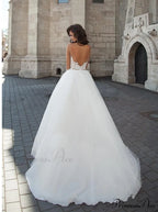 Sheer V-Neck Off-Shoulder Bridal Gown