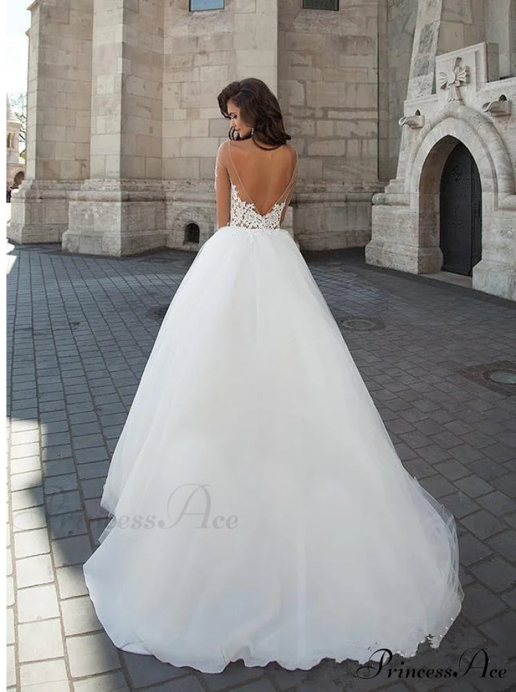 Sheer V-Neck Off-Shoulder Bridal Gown