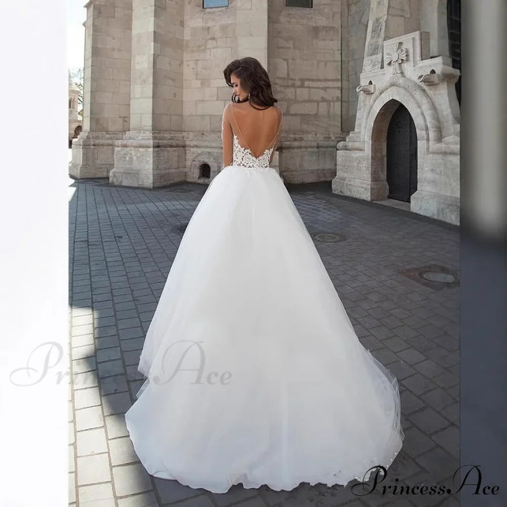 Sheer V-Neck Off-Shoulder Bridal Gown