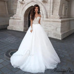 Sheer V-Neck Off-Shoulder Bridal Gown