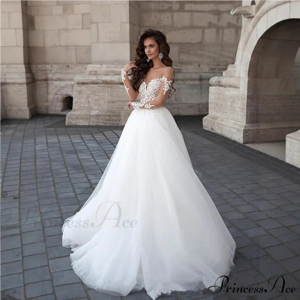 Sheer V-Neck Off-Shoulder Bridal Gown