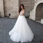 Sheer V-Neck Off-Shoulder Bridal Gown