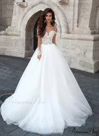Sheer V-Neck Off-Shoulder Bridal Gown