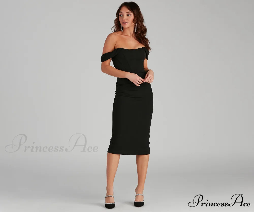 Sheila Crepe Corset Charming Midi Formal Dress