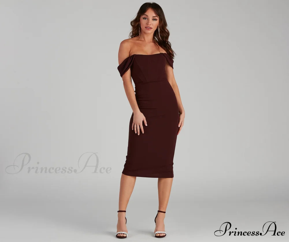 Sheila Crepe Corset Charming Midi Formal Dress