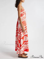 Shell Unique Print Front Graceful Lace-Up Loose Maxi Dress