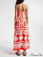 Shell Unique Print Front Graceful Lace-Up Loose Maxi Dress