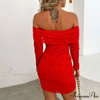 Shimmer Nights Off the Graceful Shoulder Glitter Mini Dress