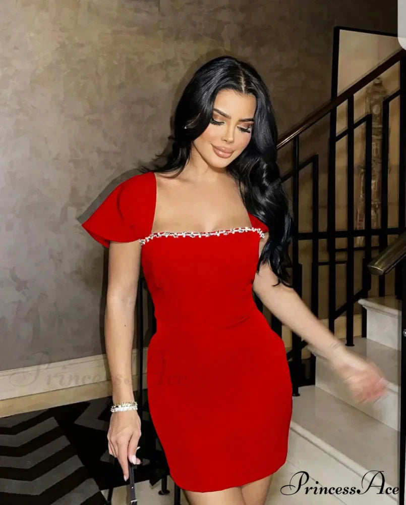 Shimmering Crystal Bodycon Mini Bandage Dress for Christmas Party