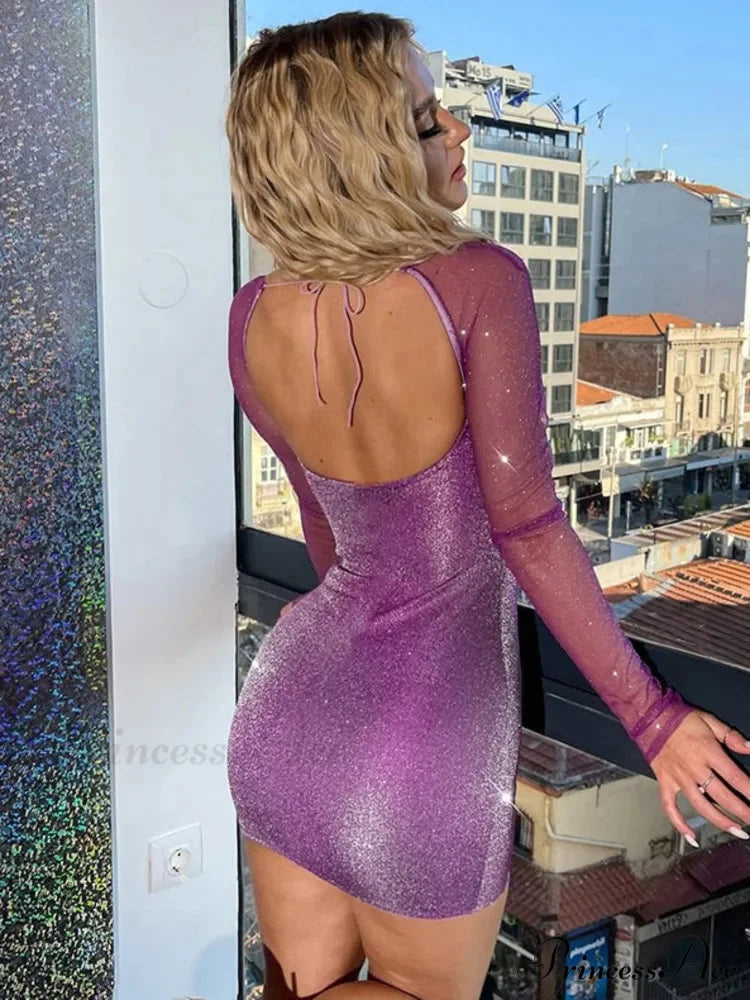 Shimmering Net Wrap Short Dress