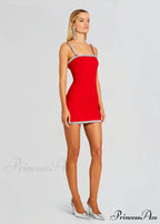 Shining Diamonds Red Strap Party Dress