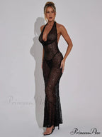 Shinny Sequins Halter Sheer Party Dress