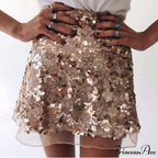 Shiny Glitter Sequins High Waist A Line Short Skirt