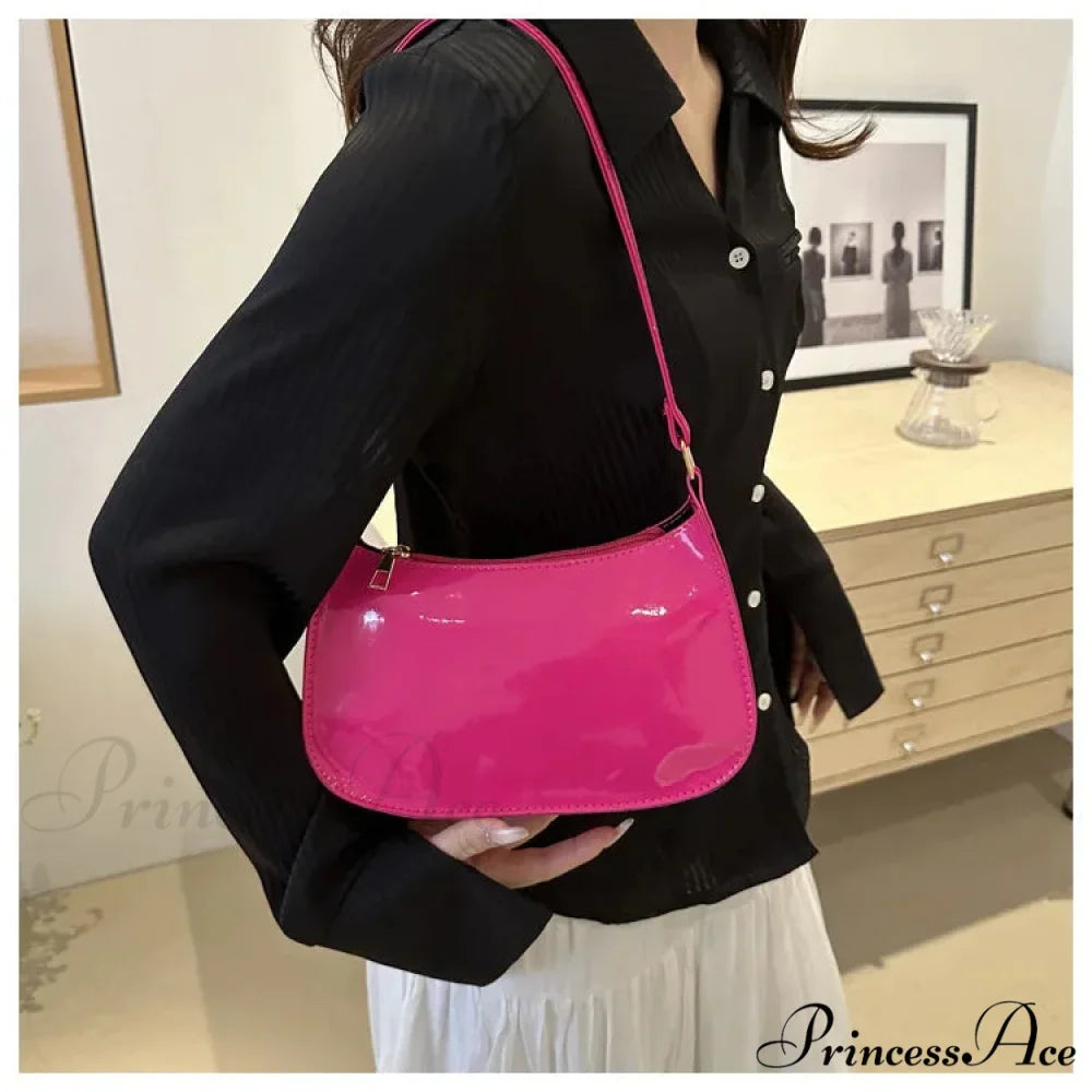 Shiny Leather Flexible Style Shoulder Bag