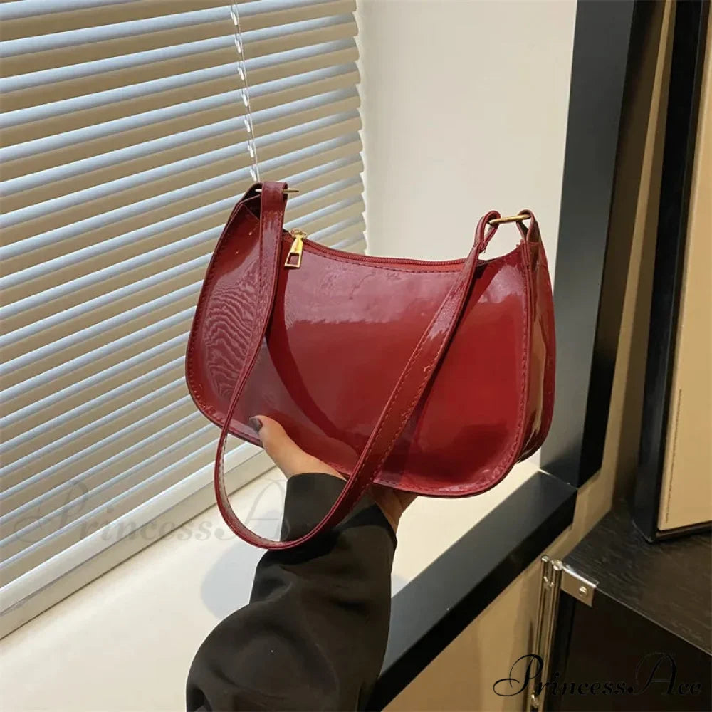Shiny Leather Flexible Style Shoulder Bag