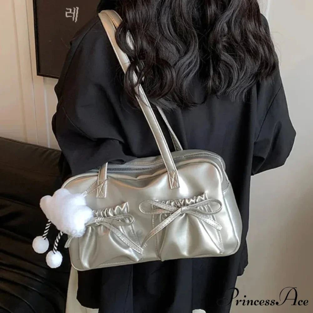 Shiny PU Stitching Thread Shoulder Bag