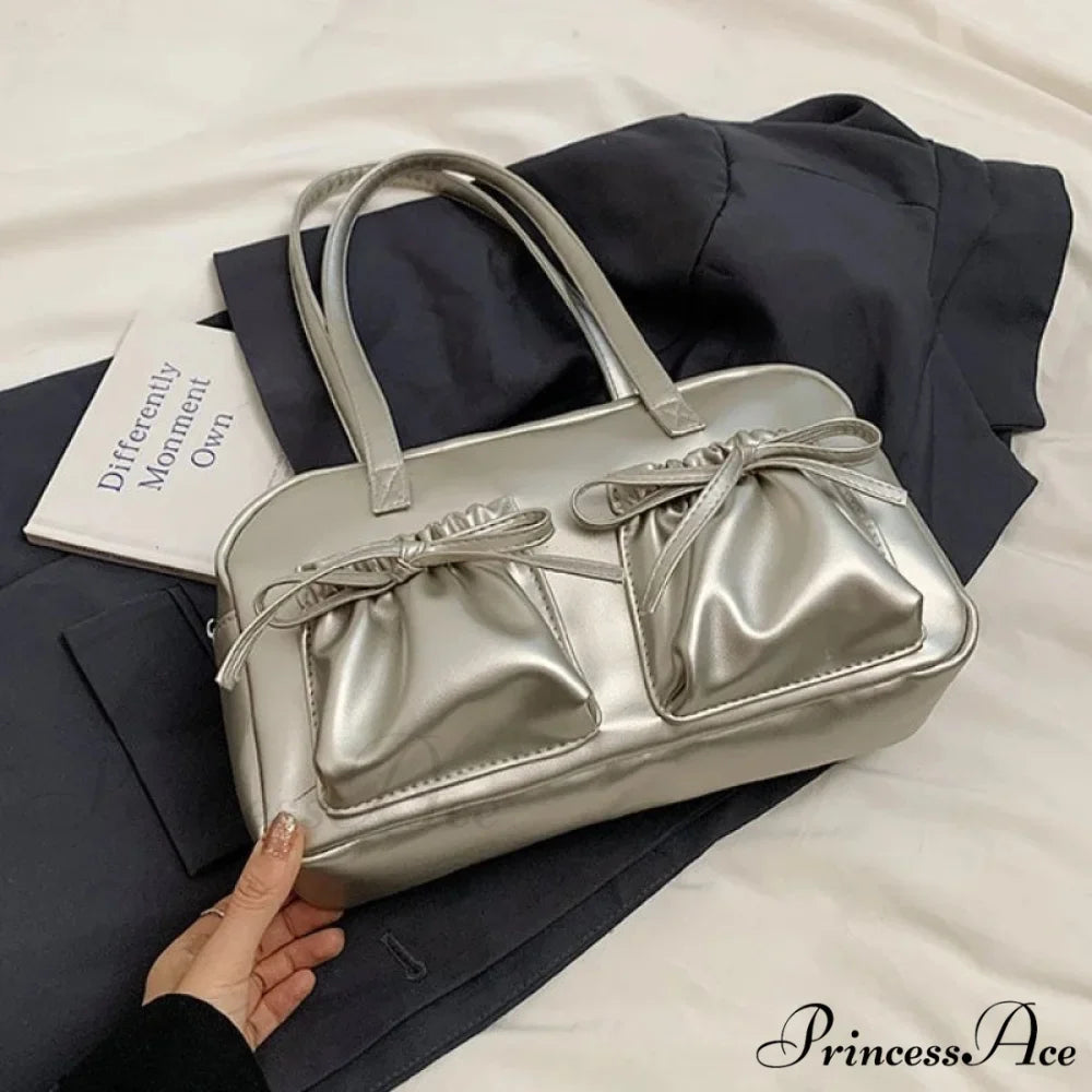 Shiny PU Stitching Thread Shoulder Bag