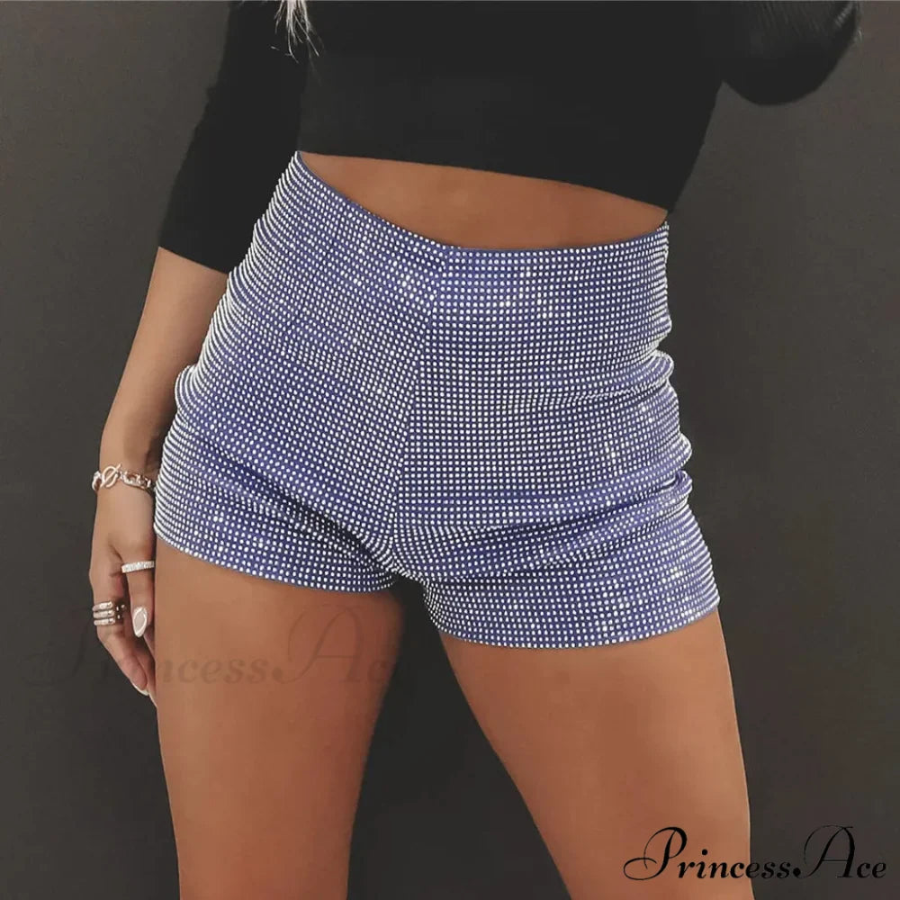 Shiny Rhinestone High Waist Summer Beach Nightclub Streetwear Casual Short