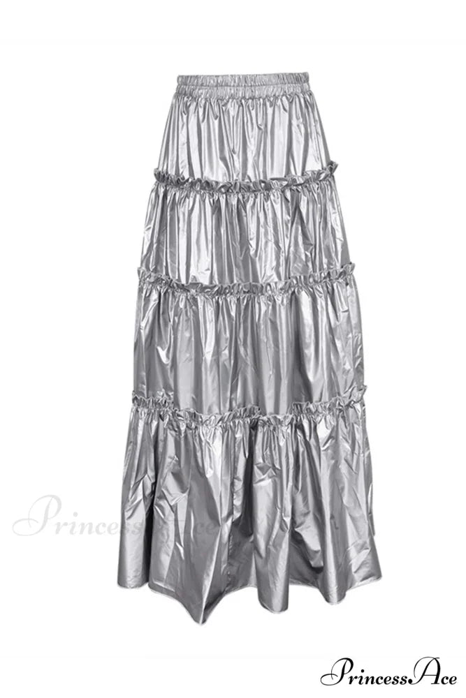 Shiny Ruched Layered Skirt