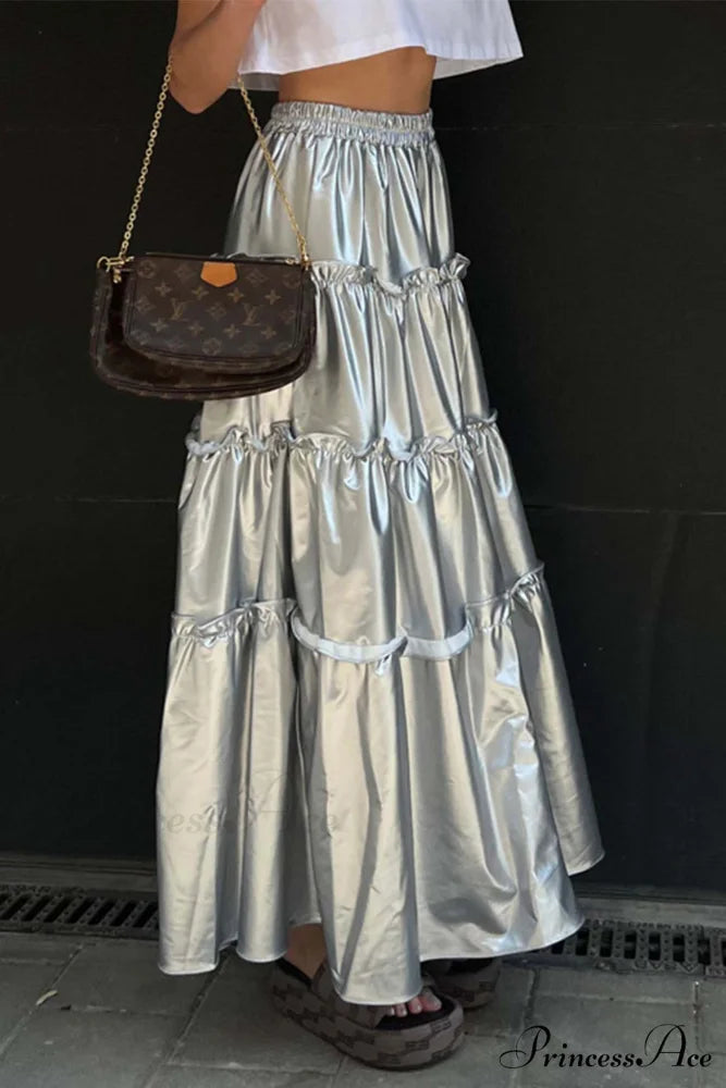 Shiny Ruched Layered Skirt