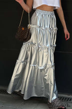 Shiny Ruched Layered Skirt