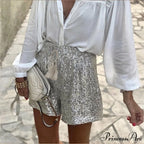Shiny Sequin Pencil High Waist Mini Shorts