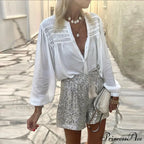 Shiny Sequin Pencil High Waist Mini Shorts