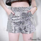 Shiny Sequin Pencil High Waist Mini Shorts