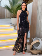 Shiny Sequined Slit Party Dress