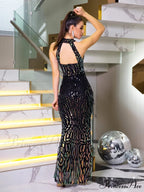 Shiny Sequined Slit Party Dress