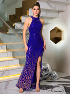 Shiny Sequined Slit Party Dress