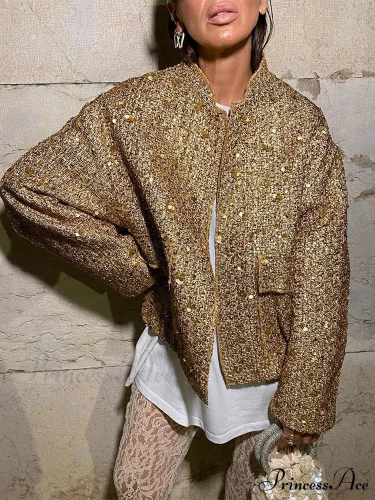 Shiny Sequins Bomber Brief Coat