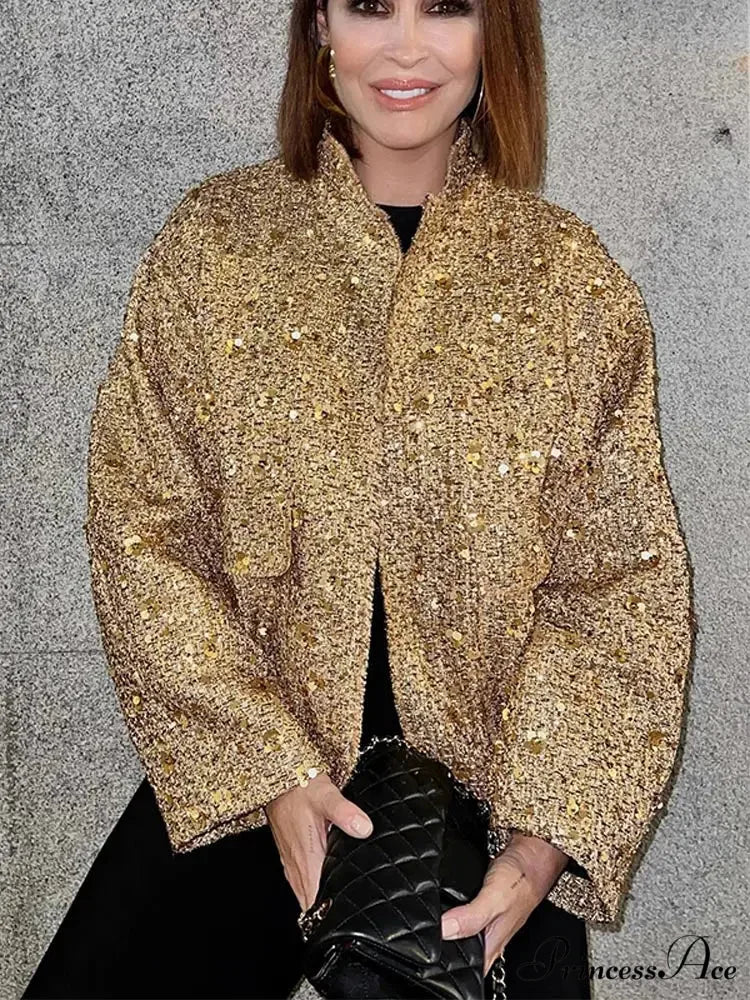 Shiny Sequins Bomber Brief Coat