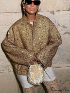 Shiny Sequins Bomber Brief Coat