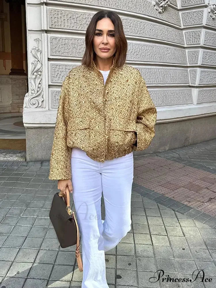 Shiny Sequins Bomber Brief Coat