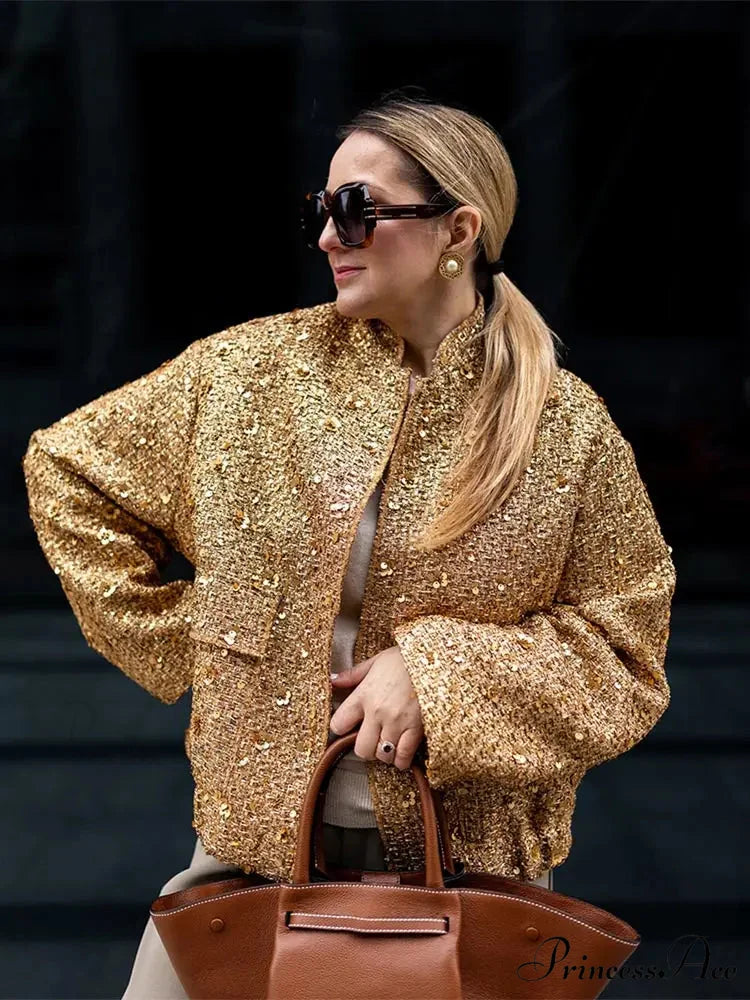 Shiny Sequins Bomber Brief Coat