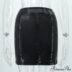 Shiny Sequins Chic Bodycon Solid Color Mini Skirt