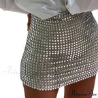 Shiny Sequins Chic Bodycon Solid Color Mini Skirt