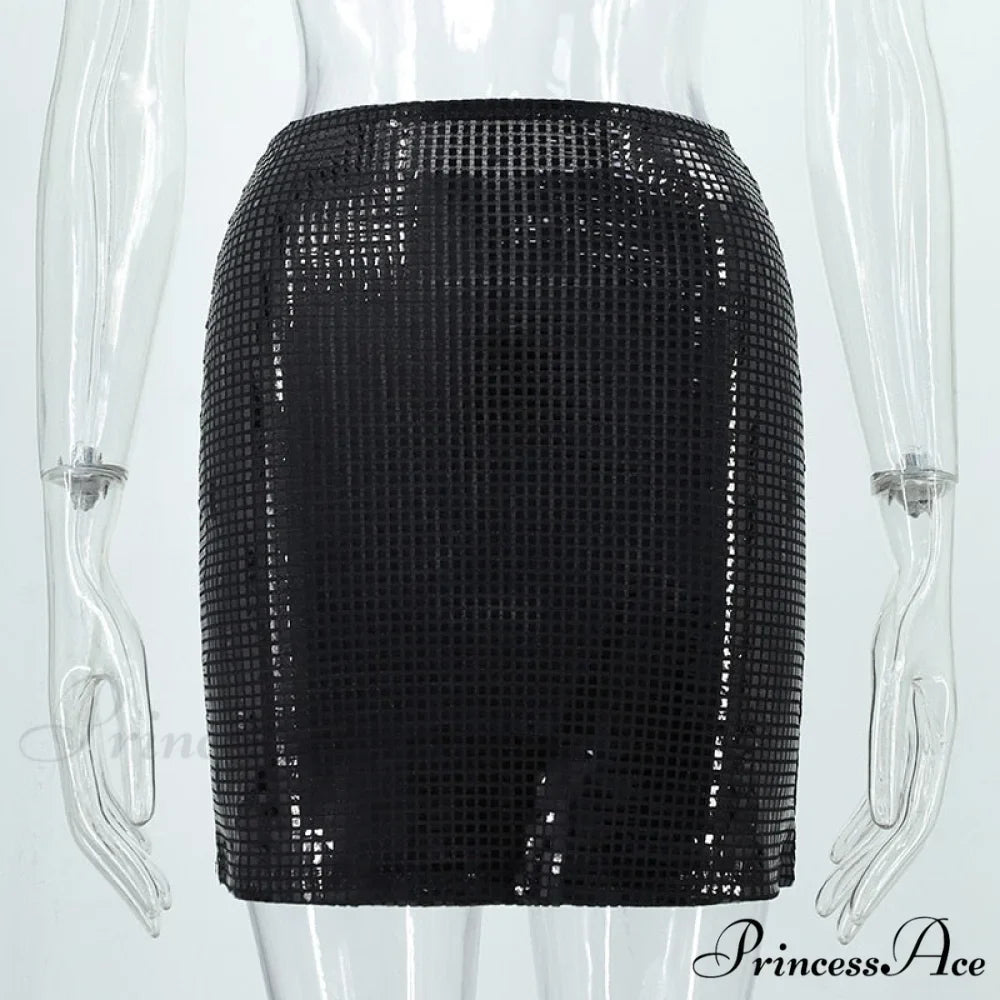 Shiny Sequins Chic Bodycon Solid Color Mini Skirt
