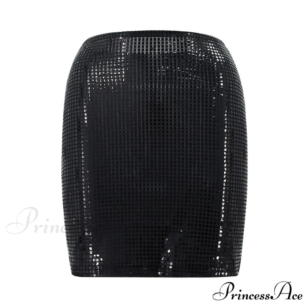 Shiny Sequins Chic Bodycon Solid Color Mini Skirt