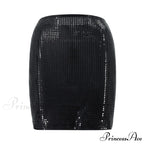 Shiny Sequins Chic Bodycon Solid Color Mini Skirt