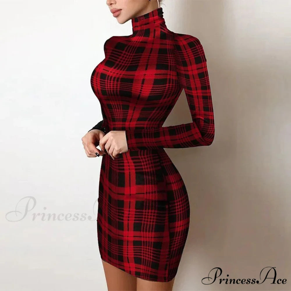 Shiny Silk Turtleneck Mesh Patchwork Long Sleeve A-line Dress