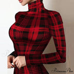 Shiny Silk Turtleneck Mesh Patchwork Long Sleeve A-line Dress