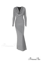Shiny Silver Cowl Neck Silk Dress