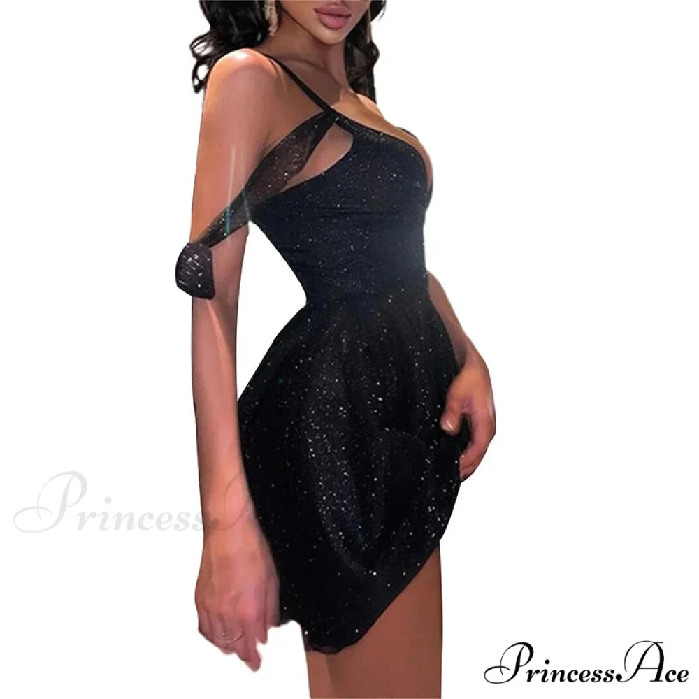 Shiny Slim Black V-Neck Party Dress